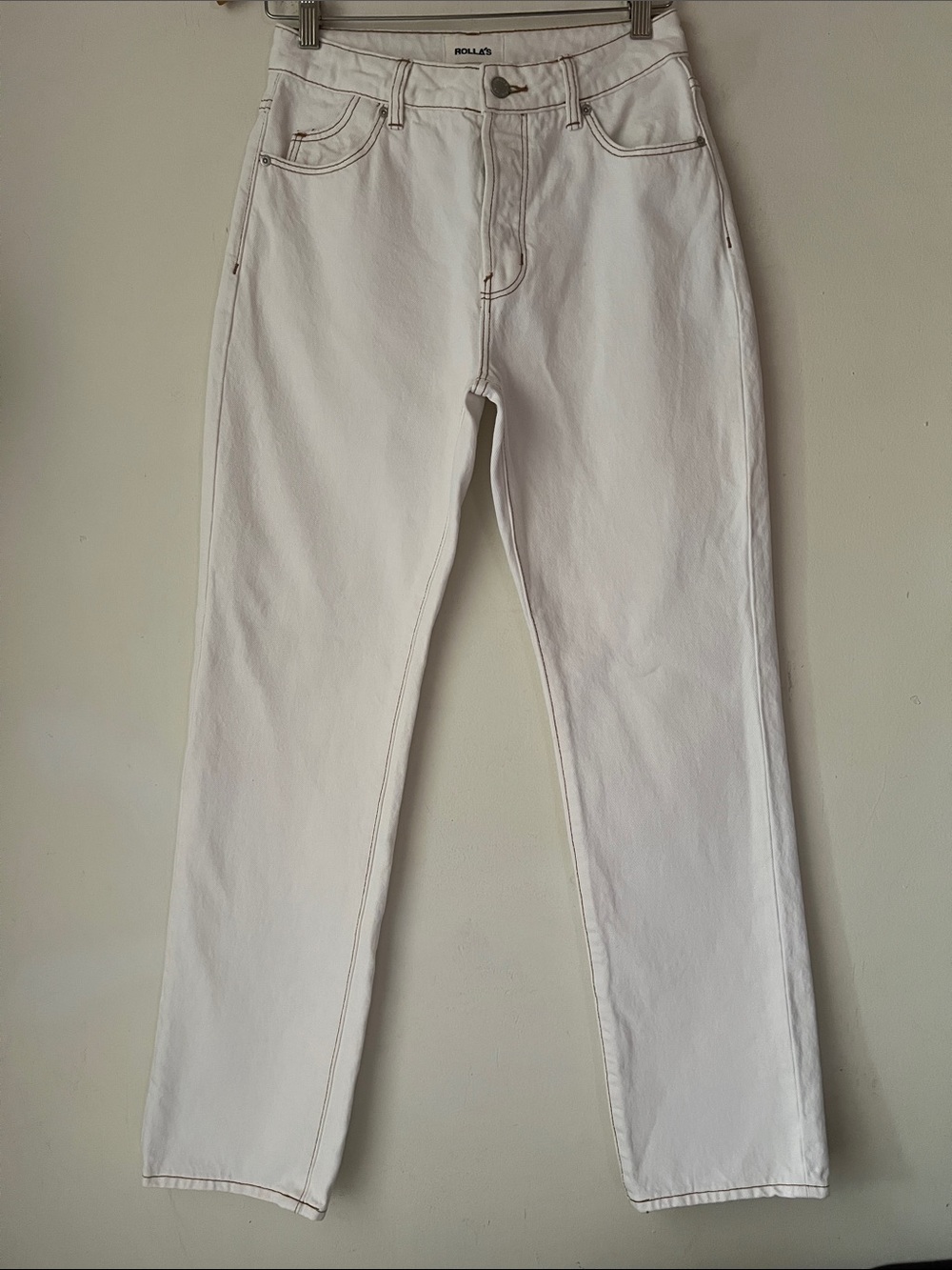 ROLLA'S Women's Sz 27 Classic Straight-Leg High Rise Jeans in Ivory Button Fly